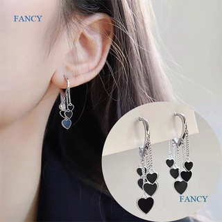 Fancy สไตล์ใหม่ สีดํา รัก ต่างหู ผู้หญิง พู่ ต่างหูอารมณ์ ลมหนาว ต่างหู