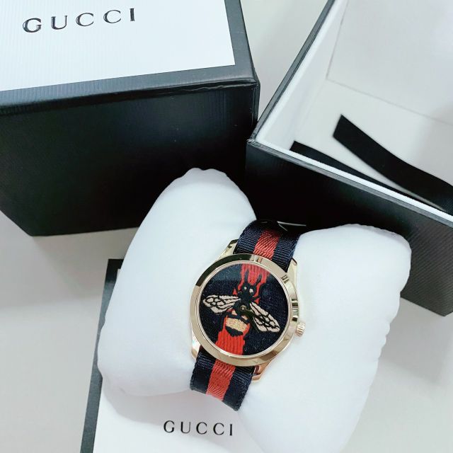 นาฬิกาข้อมือ Gucci G -Timeless Blue and Red Dial wth an Embroidered Bee Ladies Watch ya1264061
