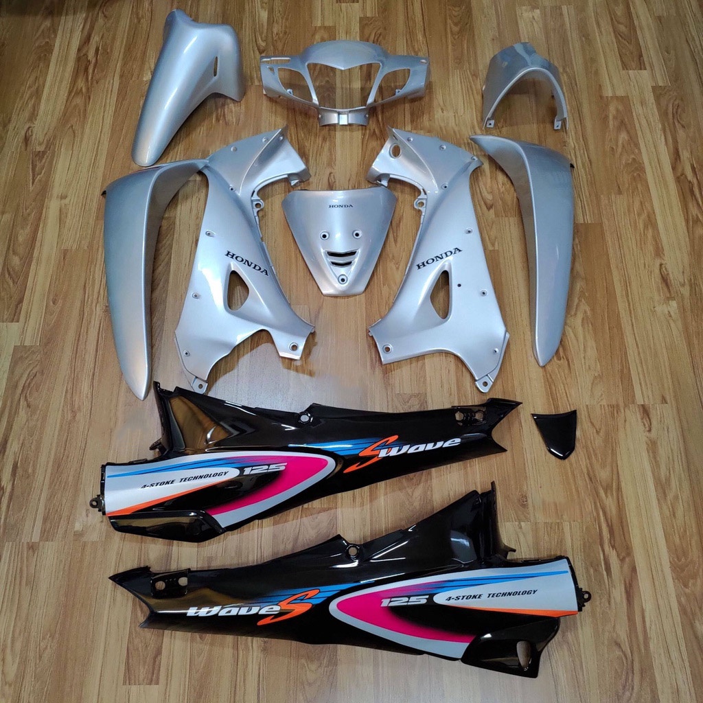 ชุดสี wave125R รูกลม 11ชิ้น สีเทาดำ ติดลายwave125S 2002 เทา