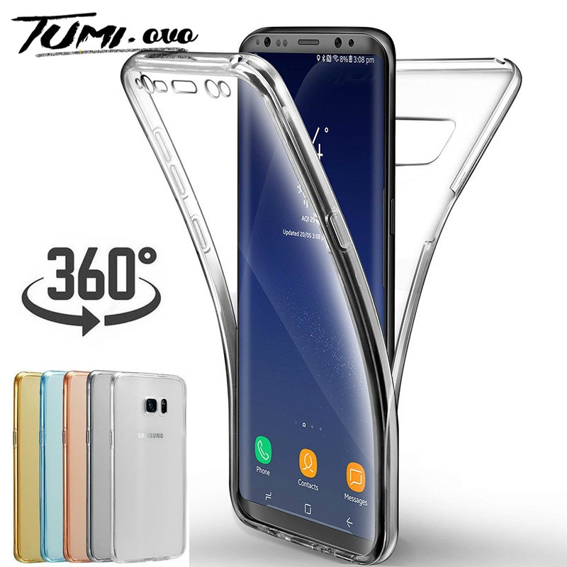 เปลือกโทรศัพท์360 Cover on for Samsung Galaxy Note 10 Pro 9 8 S10E S10 S9 S8 Plus S7 S6 Edge S5 Case Soft TPU For A10 A3