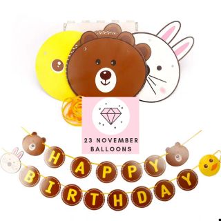 🐻 ป้ายกระดาษ ตัวการ์ตูนไลน์ Happy Birth Day