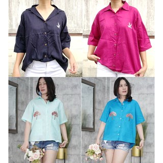 เสื้อลินิน😍สาวอวบแต่งปัก😍อก42-44นิ้ว✨ป้ายเสื้อLemonadeByKorea