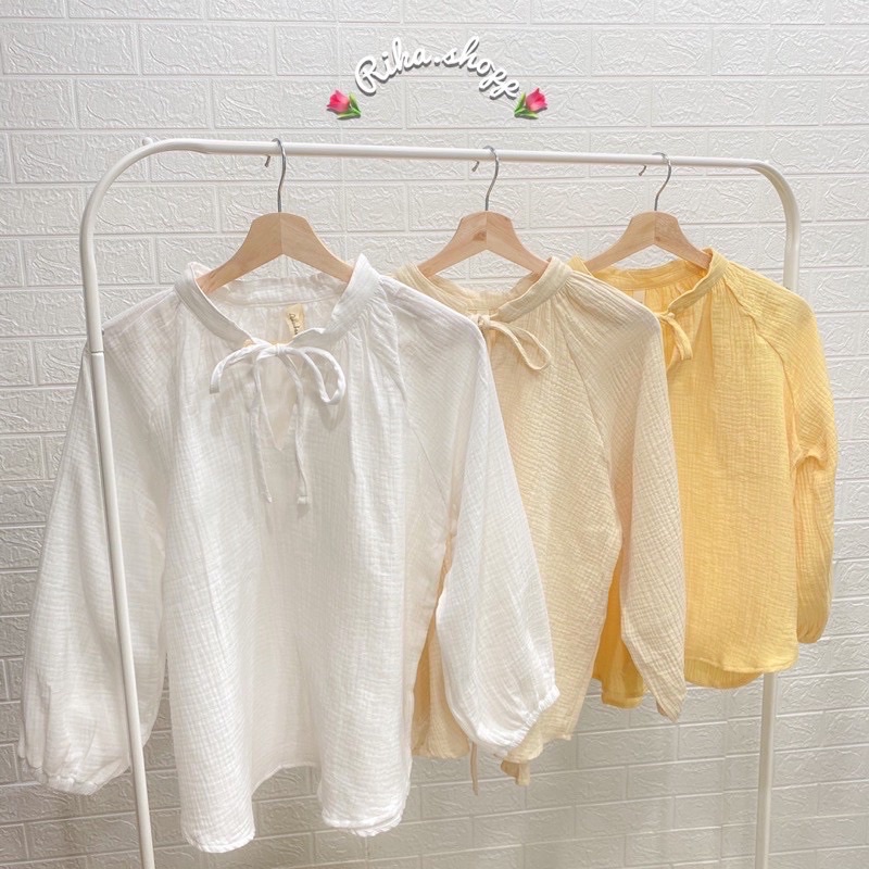 เสื้อแขนยาวสีครีมผ้าสาลู rika.shopp