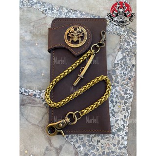 กระเป๋าหนังวัวแท้ เหรียญซามูไร พร้อมโซ่ทองเหลืองแท้