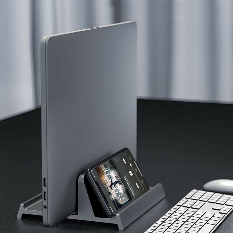 3 in 1 Vertical Laptop Stand Holder for iPad Stand Adjustable Desktop Notebook Dock Space-saving Bookshelf Bracket Table