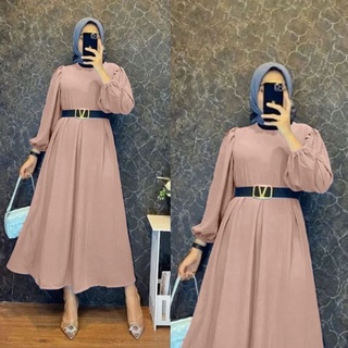 Camila MIDI Dress MC Material Crinkle (ฟรีเข็มขัด) Gamis Modern Lebaran Luxury Teenage Kids Long Gamis Simple Jumbo Dress Crinkle