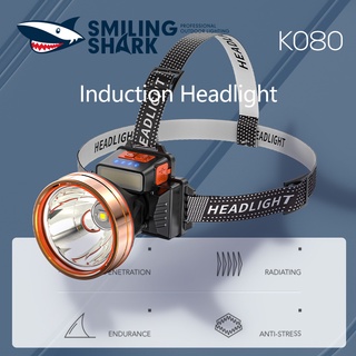 Smilingshark K080 ไฟฉายคาดหัว การเหนี่ยวนำแสงเซ็นเซอร์ ไฟ LED COB แบบ LED XHP70 ไฟหน้าไฟแรง ชาร์จ USB ได้ 18650 อายุการใช้งานแบตเตอรี่ยาวนาน จอไฟฟ้าพร้อมไฟเตือนไฟแดง แหล่งกำเนิดแสงคู่สำหรับไฟสูงและไฟต่ำ ไฟหน้ากันน้ำกลางแจ้ง แคมป์ปิ้ง ซ่อมรถ เดินป่า ตกปลา