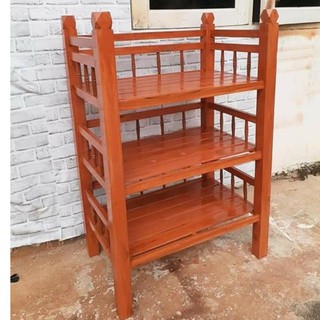 Sukthongแพร่ ชั้นวางของ 3ชั้น 48x70 สูง110CM.ไม้สักเเท้ สีสักน้ำตาลส้มเคลือบเงา SUKP-299