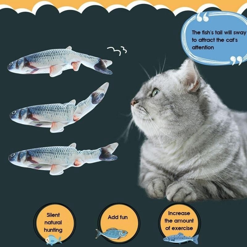 Cat ไฟฟ้าชาร์จ Wagging Fish สมจริง Plush ของเล่นจำลอง Catnip ของขวัญ ...