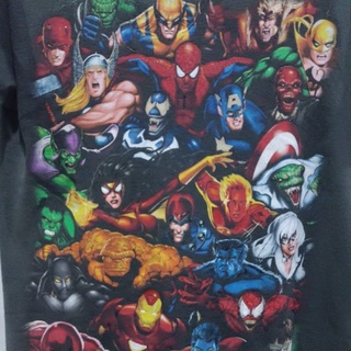 เสื้อยืดมือสอง Vintage Usa รวมการ์ตูน Marvel Comic งานเก่า 90s ปลาย 2000s สีเฟดดุๆ Size S-M อก19/ยาว26