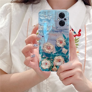 เคสโทรศัพท์ New Phone Case OPPO Reno 8 8Z 8Pro 7 7Z 7Pro 6 6Z 6Pro Z Pro A57 A77 5G 4G 2022 Fashion Blu-ray Rhinestones Romantic Camellia Casing Full Camera Protection Cover TPU Soft Back Case เคส