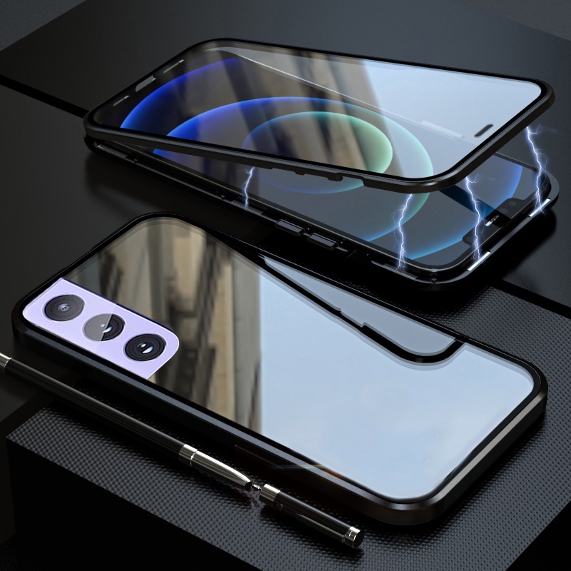 Samsung Galaxy S21 S20 Plus ULtra + FE S21FE S20FE Double Sided Glass Flip Phone Case Magnetic Magnet Metal Bumper Full 360° Protection Hard Cases SamsungS21 Plus SamsungS20 Plus ULtra +