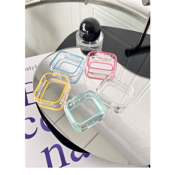 พร้อมส่ง รุ่นใหม่ เคส PC แบบใส ขอบสี ไม่มีหน้าจอ ใช้ได้กับ Smart Watch 9 8 7 6 5 4 3 2 1 Se Ultra ขนาด 40 41 44 45 49 mm