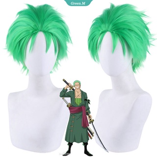 Roronoa Zoro วิกผมคอสเพลย์ วันพีช สีเขียว อุณหภูมิสูง พร้อมหมวกวิกผม [GM]