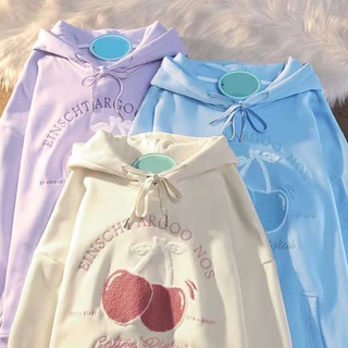 Fashion 🍒พร้อมส่ง🍒 เสื้อกันหนาวโอเวอร์ไซส์ งานปักผ้าขนหนู  ปักลายCherry  เนื้อผ้าดี ใสสบาย Cherry998