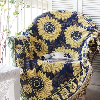 ผ้าคลุมโซฟา ผ้าฝ้าย แบบหนา สีน้ําเงินเข้ม สไตล์อเมริกัน สําหรับตกแต่งบ้าน
