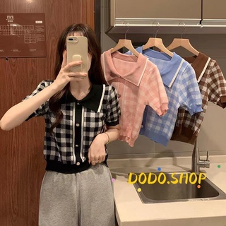 [DODO]🌟พร้อมส่ง🌟เสื้อยืดคอปกลายสก็อตสุดน่ารัก มีกระดุม💖(B205)