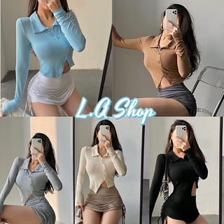 L.A Shop พร้อมส่ง เสื้อแขนยาวไหมพรม คอปกสีพื้นกระดุมหน้าเฉียงเก่๋ๆแต่ปัง "6A71"