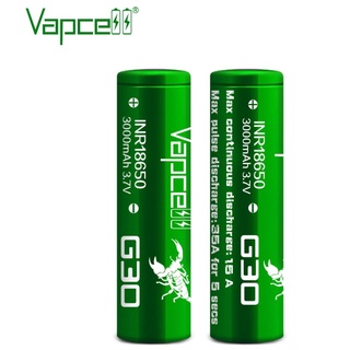 ถ่านชาร์จ Vapcell G30 INR18650 3000mAh 3.7V ก้อนสีเขียว หัวตัด ของแท้