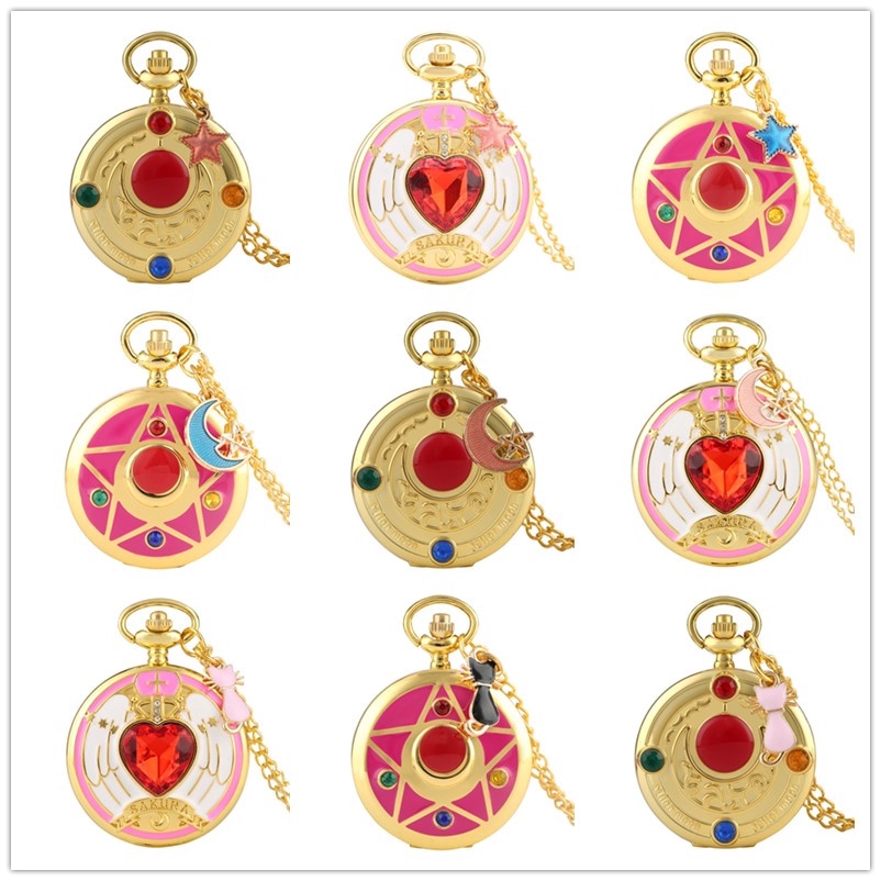 Fashion Japan Anime Cosplay Sailor Moon Magic Girl Women Girl Quartz Pocket Watch Necklace Chain