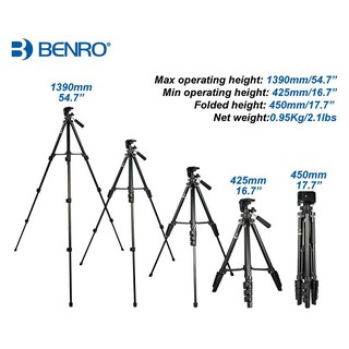 Benro T560 56.5 Inch Digital SLR Camera Aluminum Travel Portable Tripod with Bag S0959