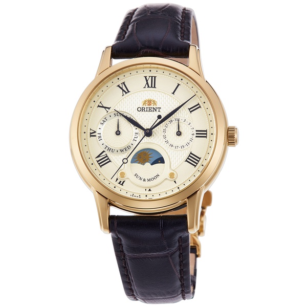 นาฬิกาผู้หญิง Orient SUN &amp; MOON รุ่น RA-KA0003S สายหนัง เรือนทอง