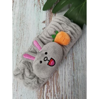ผ้าคาดผมตุ๊กตา ที่คาดผมสีเทาลายกระต่ายกับแครอท ผ้านุ่มนิ่ม ยืดหยุ่น ใส่สบาย สไตล์เกาหลี