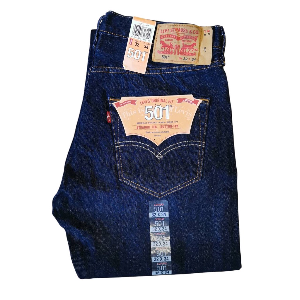 Levi's 501 กางเกงผู้ชาย ยีนส์กระดุม สียีนส์เข้ม ทรงกระบอก Levi's 501 รับประกันแท้ 100%