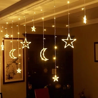 Moon and stars Light ไฟตกแต่งรูปดาว+พระจันทร์ มี2สีให้เลือก 3.5เมตร ไฟประดับสถานที่-เทศกาล ไฟม่านตกแต่งled 138 LED