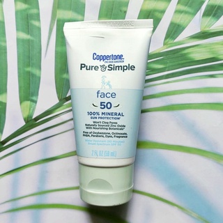 (Coppertone®) Pure &amp; Simple For Face SPF 50, 100% Mineral Sunprotection 59ml ครีมกันแดด สำหรับผิวหน้า สูตรกันน้ำ อ่อนโยน