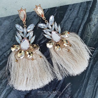 Diamond Tassel Earrings : ต่างหู ตุ้มหู พู่ ออกงาน ประดับ เพชร