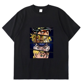 【100% cotton】เสื้อยืดแขนสั้น ผ้าฝ้าย พิมพ์ลายการ์ตูน JoJo Bizarre Adventure ทรงหลวม สไตล์ฮิปฮอป เหมาะกับฤดูร้อน สําหรับผ