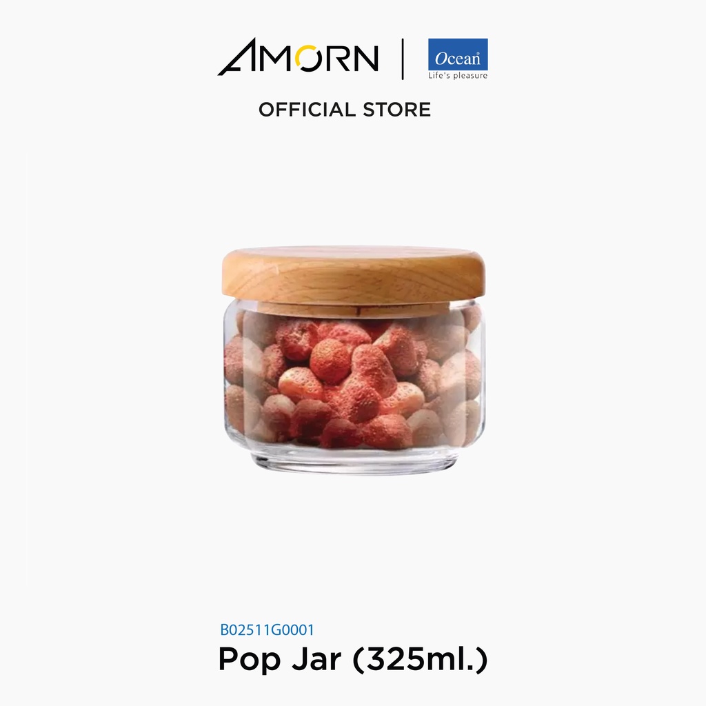 AMORN - (Ocean) B02511G0001 Pop Jar (325ml.) - ขวดโหลกลมฝาไม้ โหลแก้ว ขวดโหลป๊อปจา
