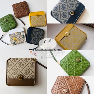 F.A ว่าแท้100% tory burch T MONOGRAM JACQUARD BIFOLD WALLET  LEATHEHER WALLET กระเป๋าเงินซิปสั้นตัวเมีย 79381 79380