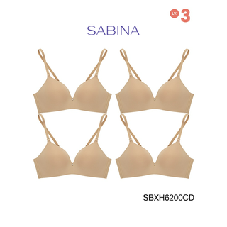 Sabina เสื้อชั้นใน Invisible Wire (Set 4 ชิ้น) (ไม่มีโครง) Seamless Fit รุ่น Soft Doomm  รหัส SBXH6200CD สีเนื้อเข้ม