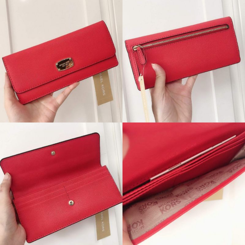 🎀 กระเป๋าสตางค์ สีแดงอมส้ม Sienna 35S6GTVE1L mk slim wallet ฝาพับด้านหน้า ใส่บัตรได้ 8 ใบ
