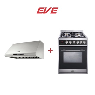 EVE เครื่องดูดควันติดผนัง HC-PROFESSIONALE/90 + เตาแก๊สพร้อมเตาอบ MAXX 60 CM