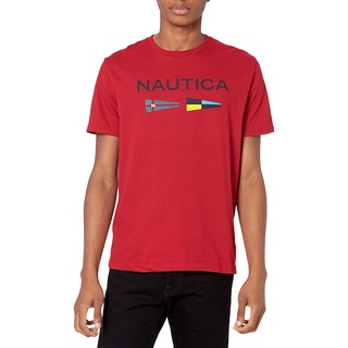 Nautica เสื้อยืดลําลอง แขนสั้น คอกลม พิมพ์ลายธงชาติกราฟฟิค สําหรับผู้ชาย