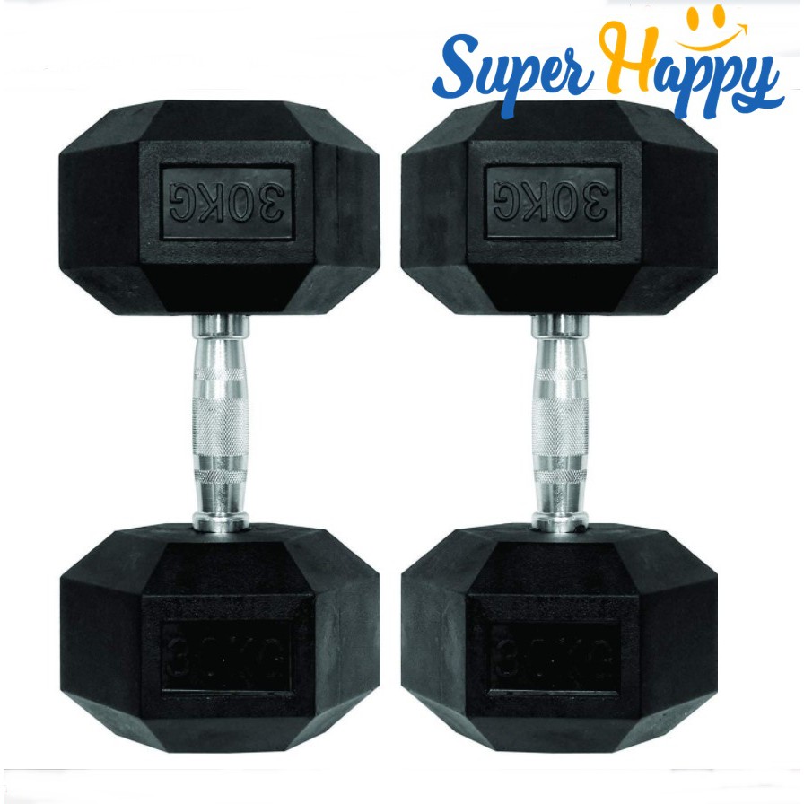 ดัมเบลยกน้ำหนัก ดัมเบลหกเหลี่ยมหุ้มยางอย่างดี รุ่น Hex Rubber Dumbbell 30 ก.ก. (1 ข้าง)