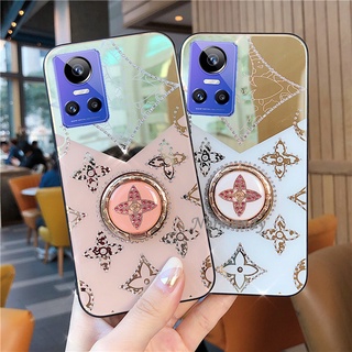 เคสโทรศัพท์ 2022 New Ready Stock Hndphone Case Realme GT NEO 3 3T Neo2 GT Master Edition Realme9 5G 4G Fashion Girl Style Flash Drilling Casing Makeup Mirror with Ring Stand Shockproof Cover เคส