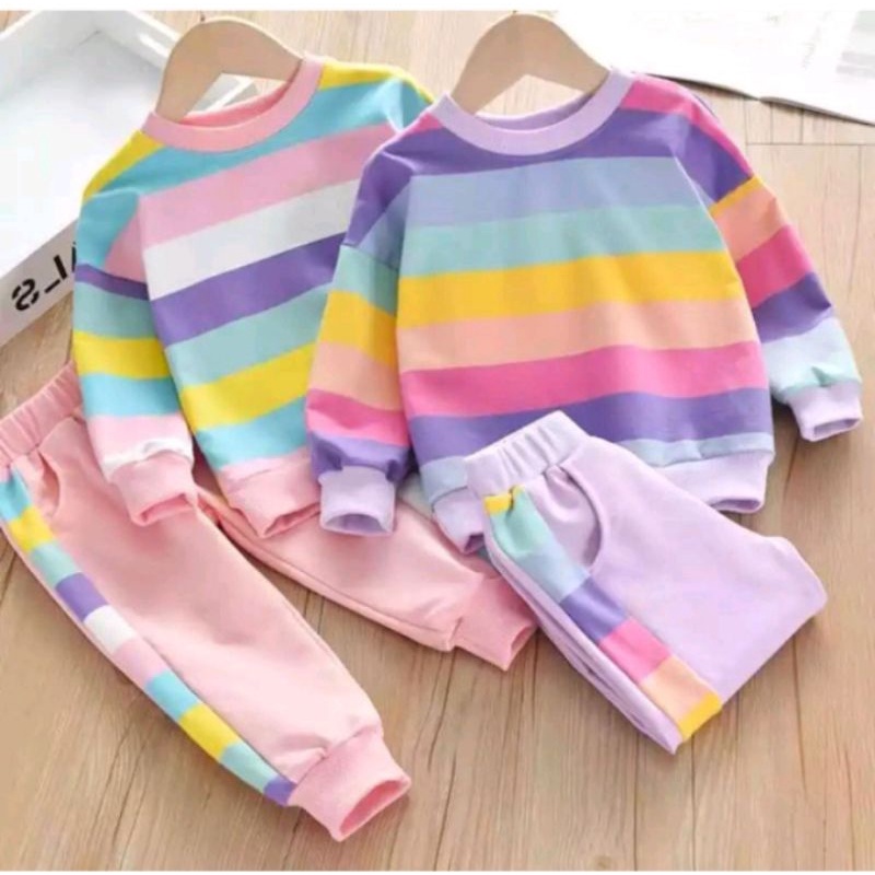 ใหม่ล่าสุด RAINBOW MOTIF CHILDRENS CLOTHING SET/ชุดสเวตเตอร์เด็กผู้หญิง
