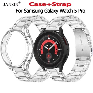 jansin เคส galaxy watch 5 pro เคส+สาย ใหม่โปร่งใสสายนาฬิกาเรซิ่นสำหรับ samsung galaxy watch 5 pro 45mm