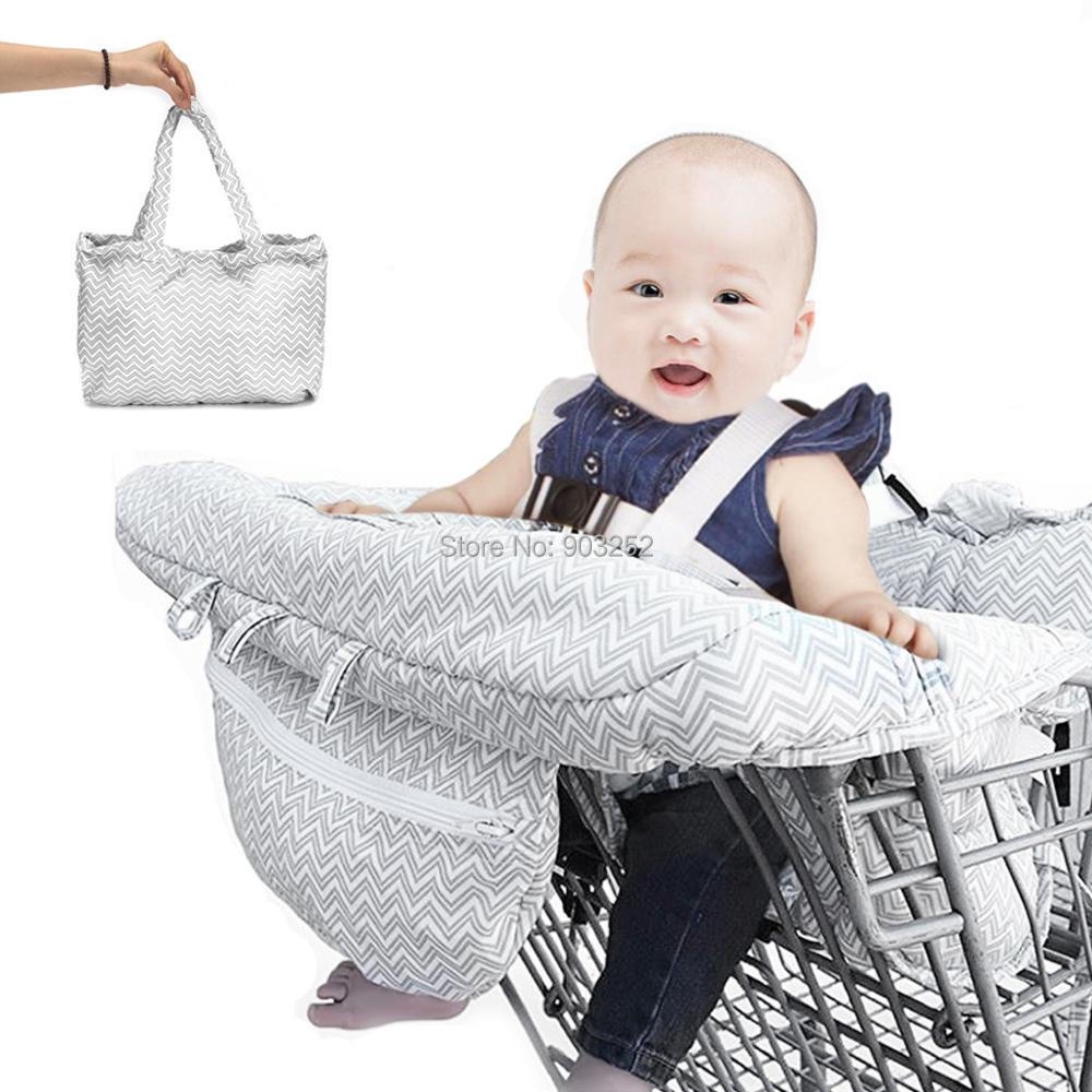 ☜【CW】 Padded With filling Baby Shopping Cart Cover Trolley Seat Pad Child High Chair Protector Foldable cushion Stripe
