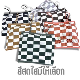 เสื้อครอปสายเดี่ยว ใส่สบาย ลายตาราง สินค้ามีพร้อมส่ง!! A109