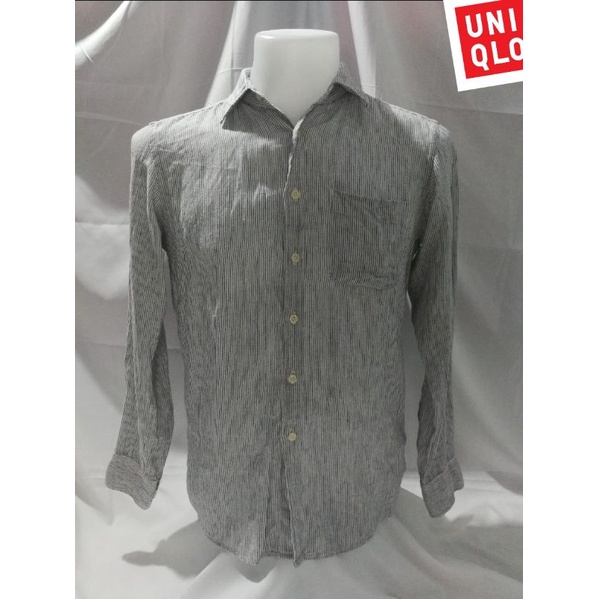 UNIQLO Brand_2nd hand (BK1) เสื้อเชิ้ตแขนยาวผ้าลินิน (Linen)100% Size S แท้มือสองกระสอบนำเข้า​