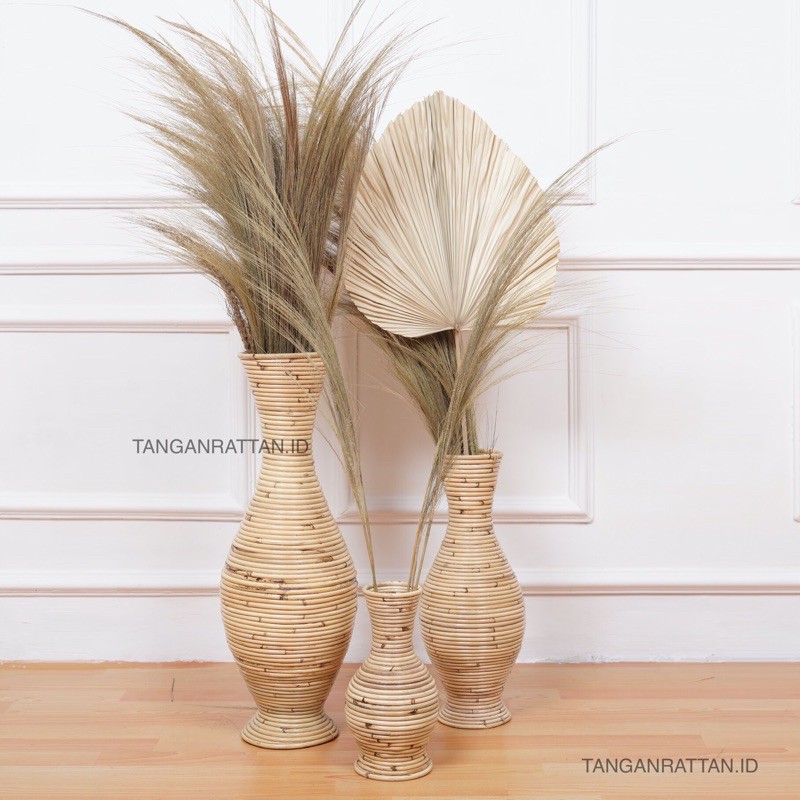 RATTAN URNS / RATTAN FLOWER VASES WITH GLOSSY FINISHING