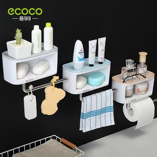 ECOCO Bathroom Multifunction Soap Holder With Hooks Organizer Punch-free Storage Box Bathroom Accessories