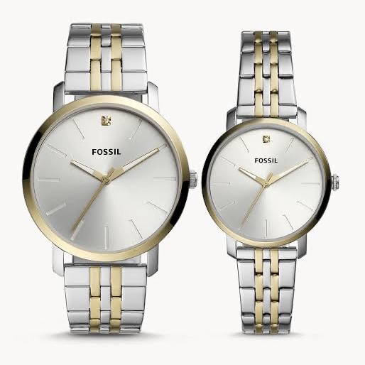 Fossil His and Her Lux Luther Three-Hand Two-Tone Stainless Steel Watch Gift Set BQ2467SET