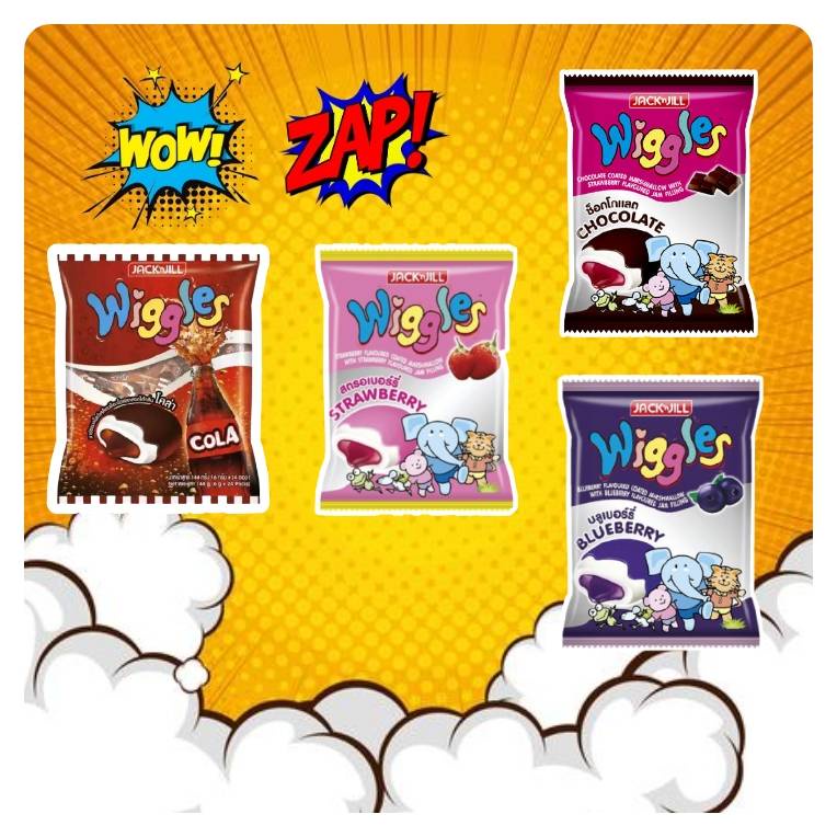 ☘️ นึกถึง ขนมย้อนวันวาน นึกถึง 4 รส 4 ห่อ x 24 ชิ้น pudding jellies marshmallow wiggles วิกเกิลส์ มา