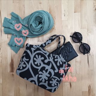 FAI​ AKHA -​ lunch bag กระเป๋าผ้า​ทอมือ​ ลายเทาดำ​ น่ารัก
